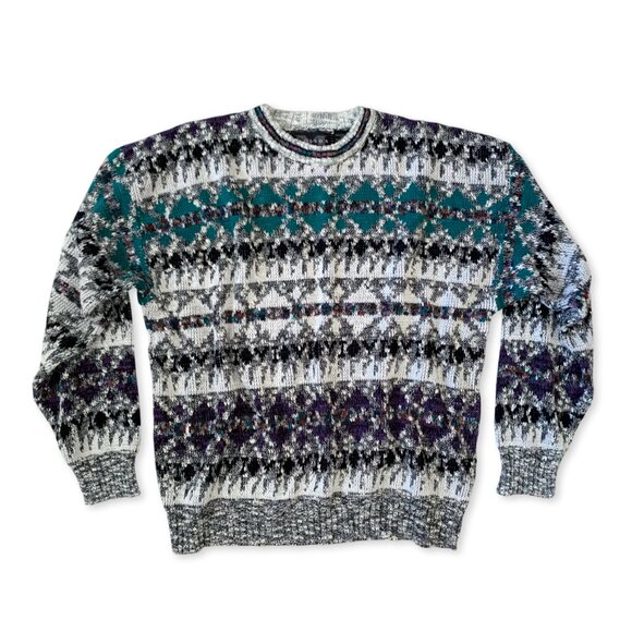 Vintage Knit Eclectic Grandpa Grandma Madison Pattern Fall Sweater Fisherman - Picture 1 of 9